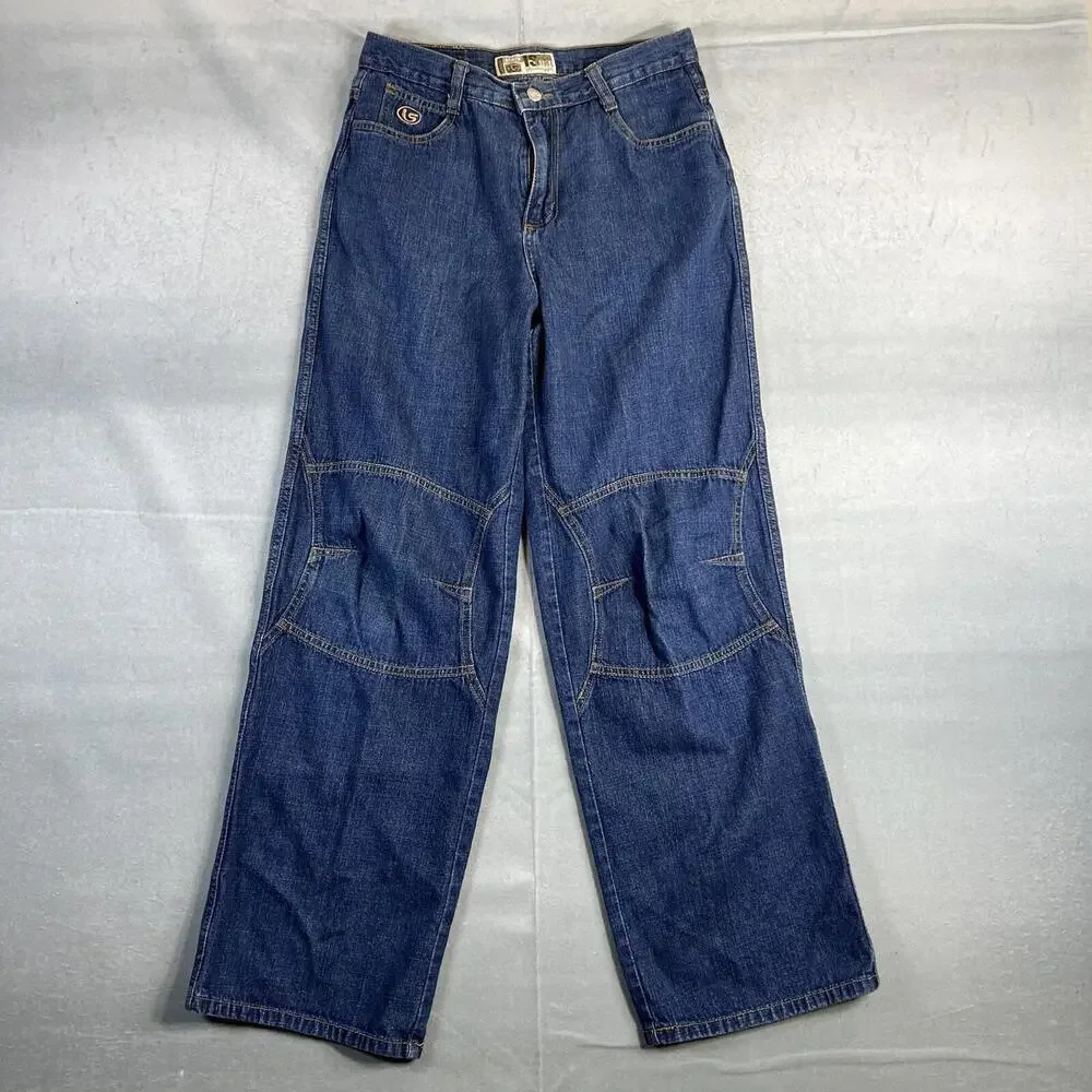 Vintage Y2K IS Girl Interstate Double Leg Baggy Jeans Womens 11 Blue Made in USA - Picture 1 of 10